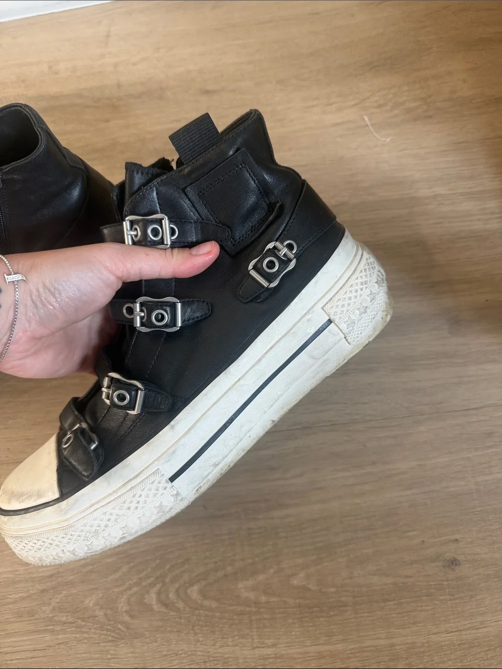 Ash Black Leather High-Top Sneakers with White Toe Caps